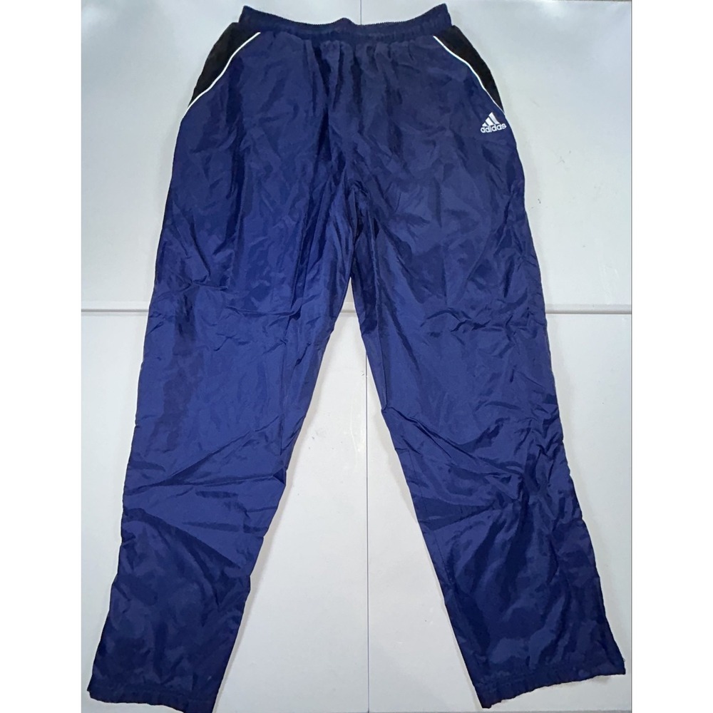 Vintage Adidas Track Pants Mens XL Blue Team Windbreaker Lined Elastic Waist